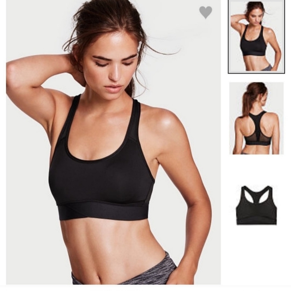 Victoria's Secret The Player Racerback Mesh Back Black Sports Bra Women's Medium